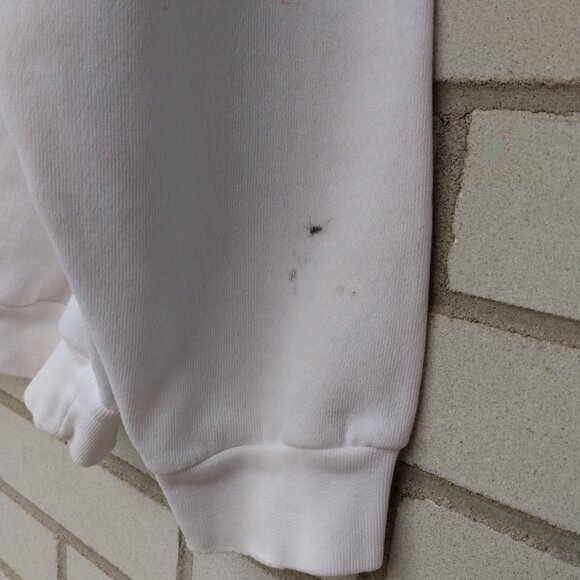 Vintage Hand Painted Bejeweled Sweatshirt White Pink Floral 44" Bust - Picture 4 of 11